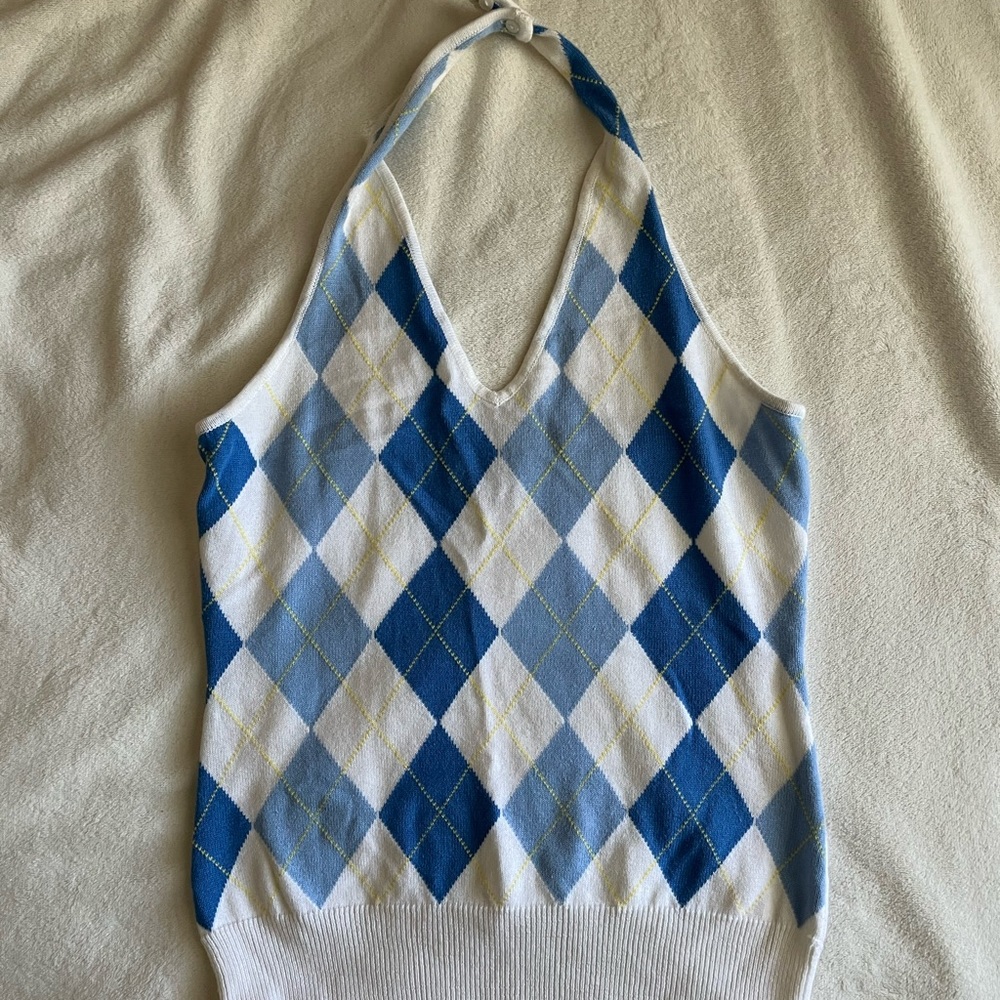 Argyle blue and white halter top